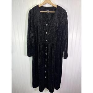 Vintage Brett Alixander Crushed Velvet Dress Size 24 WP Black Button Midi